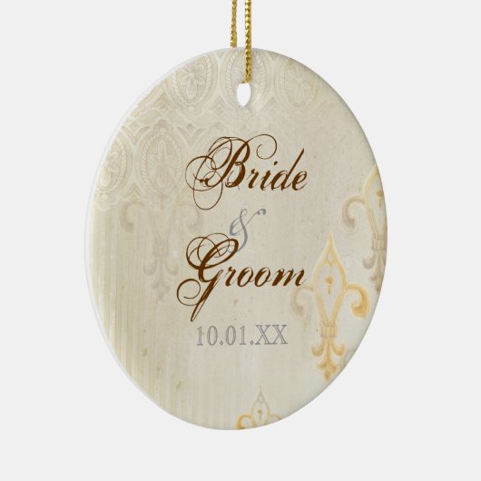 Fleur di Lys Damask 2 Crème - Ornement Mariage (Droite)