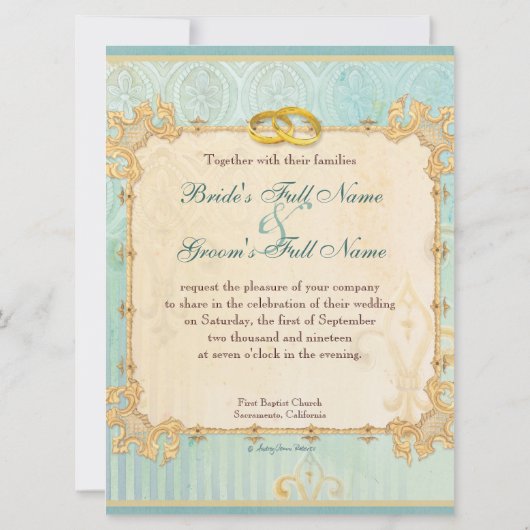 Fleur di Lys Damask 2 - Faire-part de mariage (Dos)