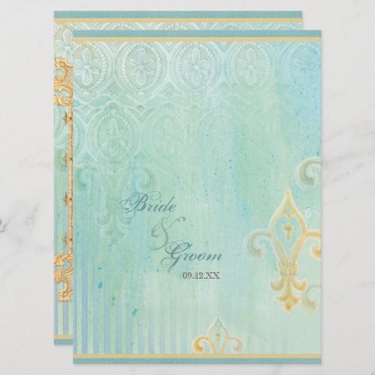 Fleur di Lys Damask 2 - Faire-part de mariage (Devant / Derrière)