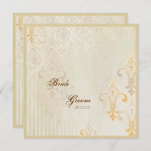 Fleur di Lys Damask 2 Faire-part de mariage crème (Devant / Derrière)