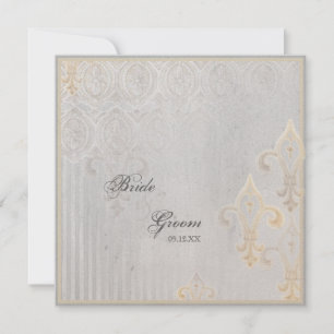 Fleur di Lys Damask 2 Gray Wedding Invitation Kaart