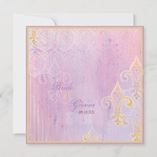 Fleur di Lys Damask 2 Lila Lavender Invitation Kaart (Voorkant)