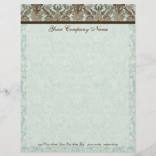Fleur di Lys Damask Aqua & Brown Stationery Custom Briefhoofd