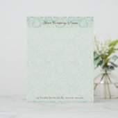 Fleur di Lys Damask Aqua Stationery Persoonlijk Briefhoofd (Staand voorkant)