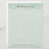Fleur di Lys Damask Aqua Stationery Persoonlijk Briefhoofd (Voorkant / Achterkant)