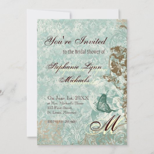 Fleur di Lys Damask - Bridal Shower Invitation Kaart (Voorkant)
