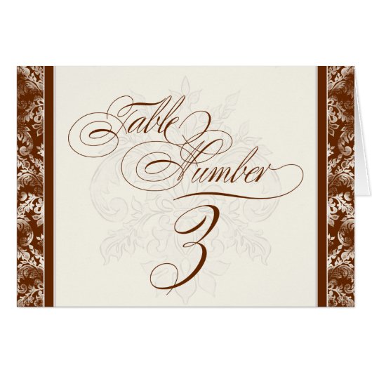 Fleur di Lys Damask - Brown 3 Cartes Numéro de Tab (Devant Horizontal)