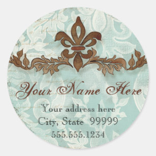 Fleur di Lys Damask Brown Address Stickers