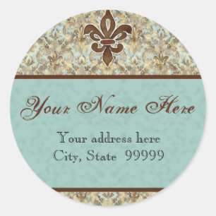 Fleur di Lys Damask Brown Adres Stickers