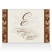 Fleur di Lys Damask - Bruin 3 Tafelnummer Kaarten (Binnen Horizontaal (Boven))