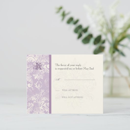Fleur di Lys Damask - Carte de réponse Lilac (Debout devant)