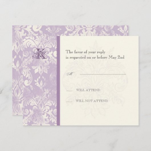 Fleur di Lys Damask - Carte de réponse Lilac (Devant / Derrière)