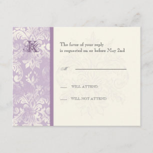 Fleur di Lys Damask - carte lilas de réponse