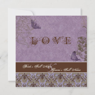 Fleur di Lys Damask - Dk Paars Wedding Invitation Kaart