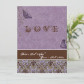 Fleur di Lys Damask - Dk Paars Wedding Invitation Kaart (Staand voorkant)