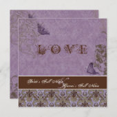 Fleur di Lys Damask - Dk Purple Faire-part de mari (Devant / Derrière)