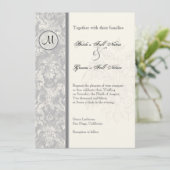 Fleur di Lys Damask - Faire-part de mariage gris (Debout devant)