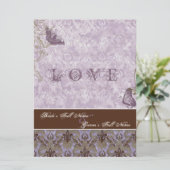 Fleur di Lys Damask - Faire-part de mariage violet (Debout devant)
