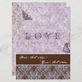 Fleur di Lys Damask - Faire-part de mariage violet (Devant / Derrière)