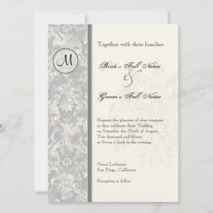 Fleur di Lys Damask - Grijze bruiloft uitnodiging