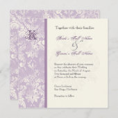 Fleur di Lys Damask - Lilac Faire-part de mariage (Devant / Derrière)