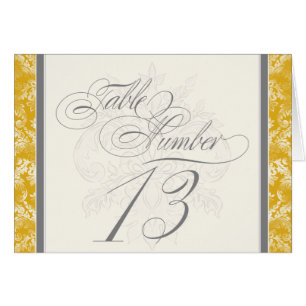 Fleur di Lys Damask Mosterd Tafelnummer 13 Kaarten