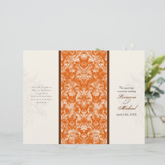 Fleur di Lys Damask Oranje Formal Wedding Programm (Staand voorkant)