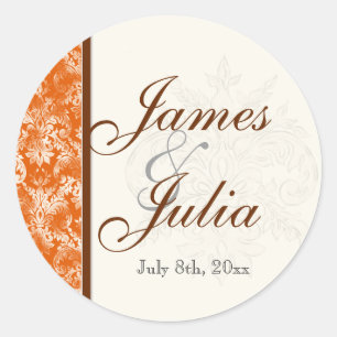 Fleur di Lys Damask - Oranje trouwring Ronde Sticker