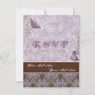 Fleur di Lys Damask - Paarse RSVP Response Kaart