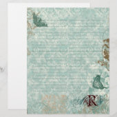 Fleur di Lys Damask - Papier à lettres monogrammes (Devant / Derrière)