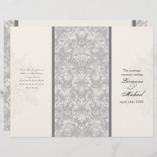 Fleur di Lys Damask - Programme de mariage formel  (Devant / Derrière)