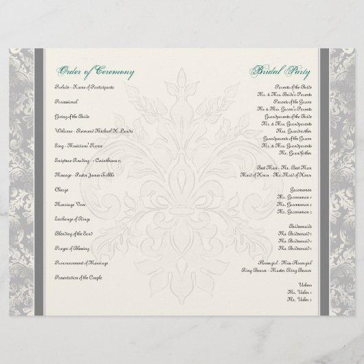 Fleur di Lys Damask - Programme de mariage formel  (Dos)