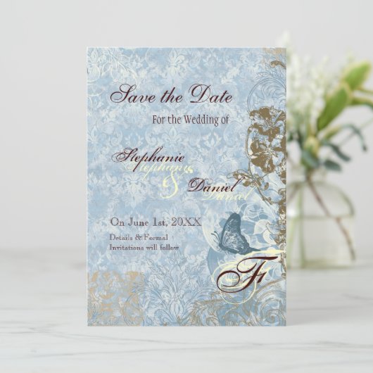 Fleur di Lys Damask - Save the Date Annonce (Debout devant)