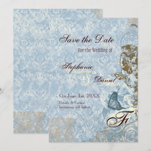 Fleur di Lys Damask - Save the Date Annonce (Devant / Derrière)
