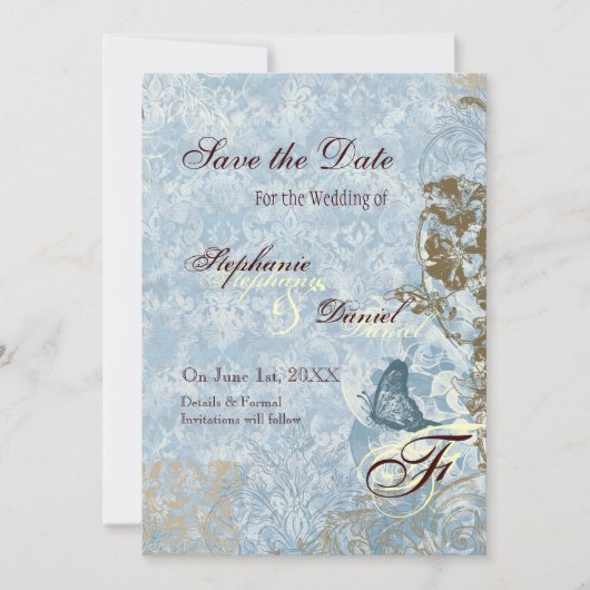 Fleur di Lys Damask - sla de datum bekendmaking op Save The Date (Voorkant)