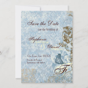 Fleur di Lys Damask - sla de datum bekendmaking op Save The Date