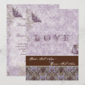 Fleur di Lys Damask - Uitnodiging voor Paarse brui (Voorkant / Achterkant)