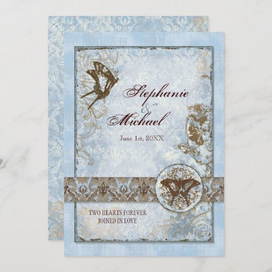 Fleur di Lys Damask vs2 - Faire-part de mariage (Devant / Derrière)