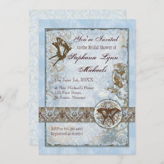 Fleur di Lys Damask vs2 - Invitation à la douche n (Devant / Derrière)