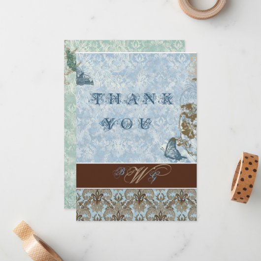 Fleur di Lys Damask vs2 - Merci Notes Cartes (Devant/Arrière en situation)