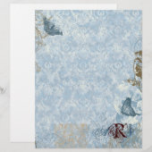 Fleur di Lys Damask vs 2 - Papier à lettres monogr (Devant / Derrière)