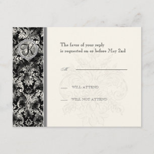 Fleur di Lys Damask - zwarte RSVP-reactiekaart RSVP Kaartje