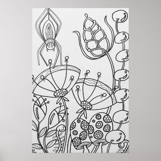 Fleur d'Imaginaire, araignée Poster de coloration (Devant)