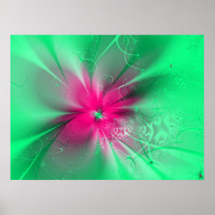 Fleur d'imaginaire rose sur vert, affiche