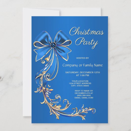 Fleur d'or bleu Noël Invitation (Devant)