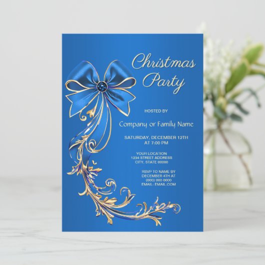 Fleur d'or bleu Noël Invitation (Debout devant)