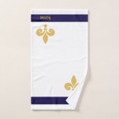 Fleur d'or & calligraphie sur blanc & bleu marine (Serviette à main)