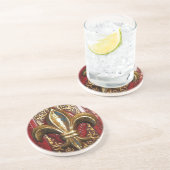 Fleur d'or de lis sur les dessous de verre rouges (Côté)