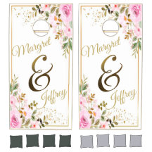 Fleur d'Or et Rose Couple de Mariage Nom Esperluet