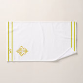 Fleur d'or, monogramme et rayures sur fond blanc (Serviette à main)